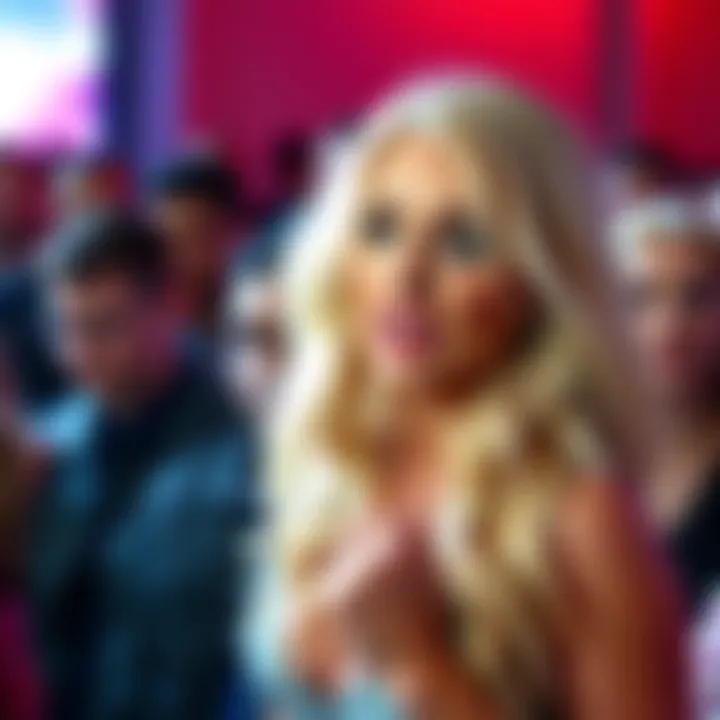 Britney Spears talking about her height in front of a crowd, looking surprised and animated