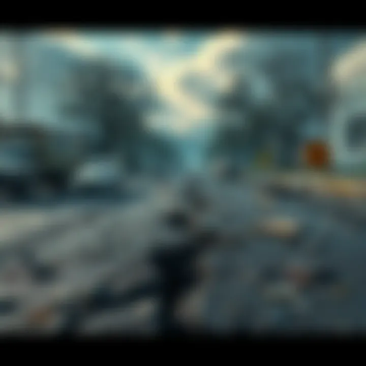 A cracked road filled with debris and scattered signs of distress, symbolizing life's struggles.