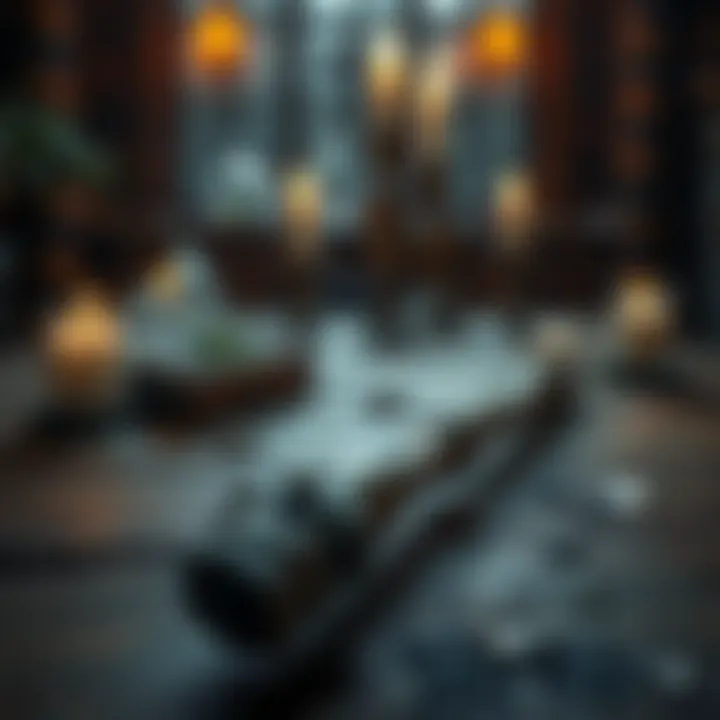 Broken wand on a table A broken wand lies on a wooden table surrounded by candles and crystals, symbolizing the question of repair for rituals.