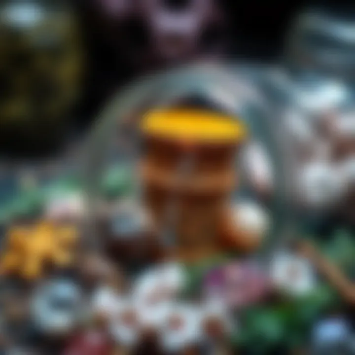 A close-up image of a spell jar with a broken cork, surrounded by herbs and crystals, showing its contents and the importance of air-tightness in spell work.