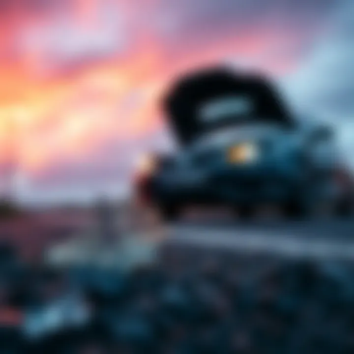 Broken glass and a car in trouble A broken glass on the road next to a car with its hood open, symbolizing troubles for Pisces.