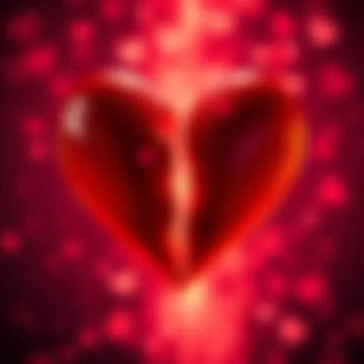 A heart symbol cracked in half, representing lost love and emotional pain.