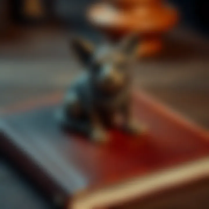 A bronzed figure of an animal displayed on the cover of a leather journal, inviting guesses from readers.