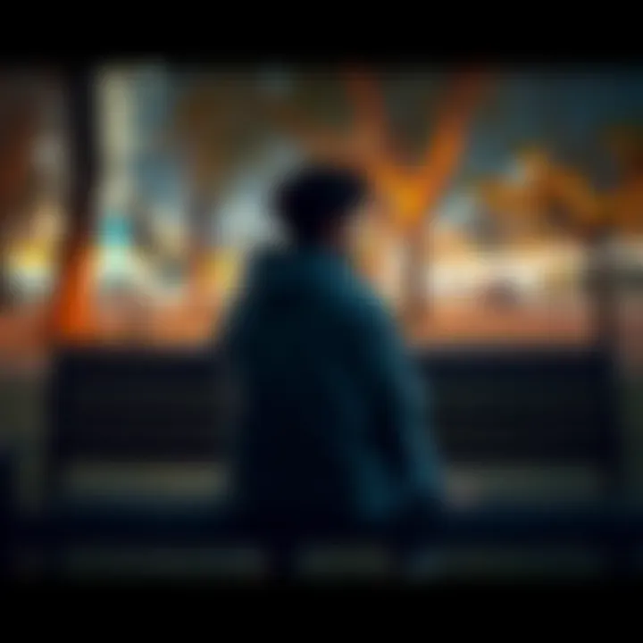 A young man sitting alone on a park bench, looking thoughtful and contemplative about his past relationships.