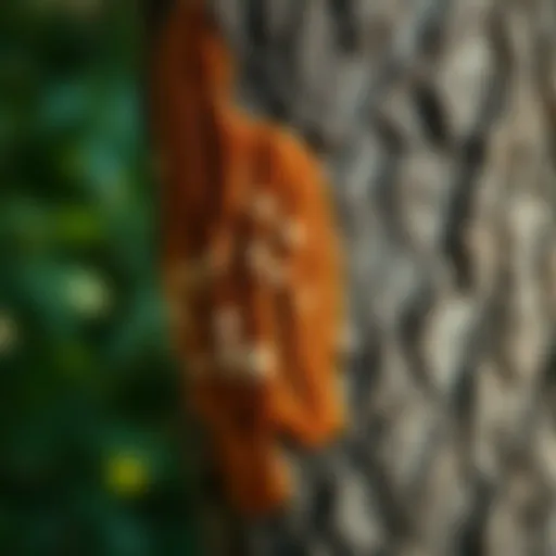 A close-up of a brown smudge on a tree trunk, with small rice-like bits and a faint burnt food smell