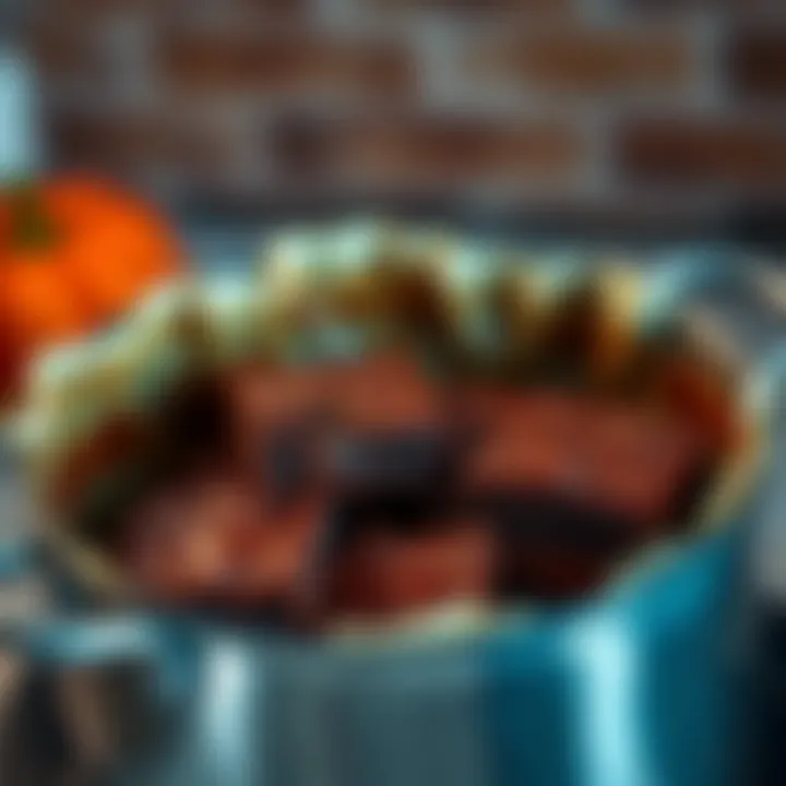Delicious fudgy brownies being baked in a pot instead of a pan, showcasing a unique baking technique.