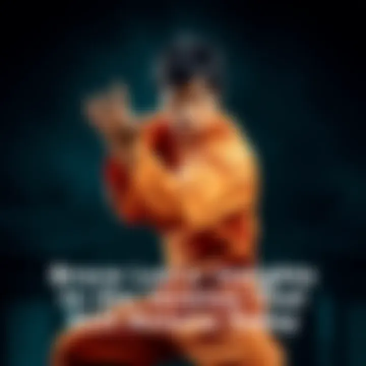 Bruce Lee demonstrating a martial arts pose, showcasing his strength and focus