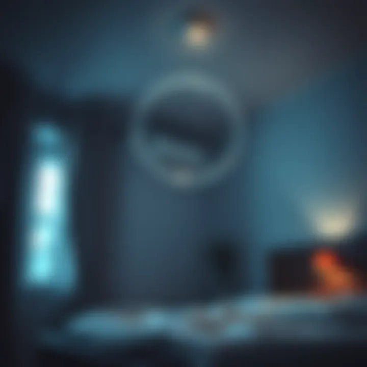 A large bubble floating near the ceiling of a dimly lit bedroom, with a window in the background.