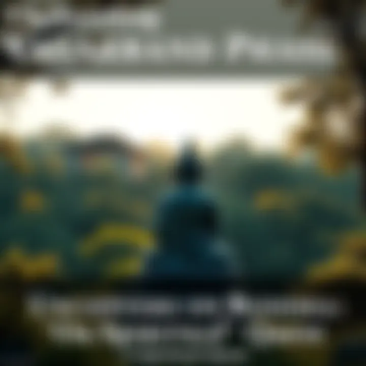 Buddha sitting peacefully in nature, surrounded by trees and soft light, reflecting on his journey