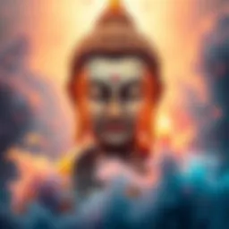 A calming drawing of the Buddha with a serene expression, surrounded by gentle colors, depicting tranquility and peace.