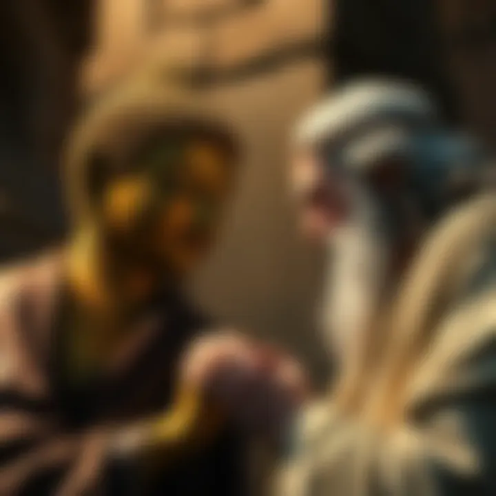Buddha and Jesus Meeting Buddha and Jesus engage in a philosophical discussion, with contrasting expressions reflecting their beliefs.
