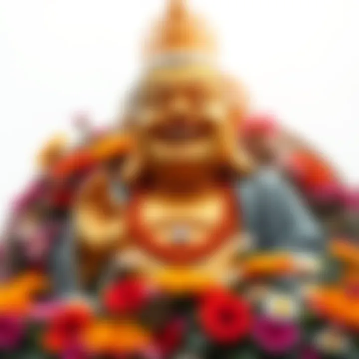 A cheerful Buddha statue surrounded by colorful flowers, with a big smile, symbolizing joy and laughter