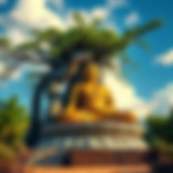 The Buddha seated under the Mucalinda tree, protected by a serpent, symbolizing peace and enlightenment.