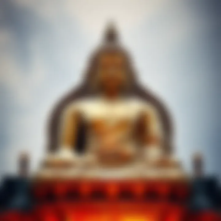 Buddha Sakyamuni Statue at Mahabodhi Temple A detailed view of the Buddha Sakyamuni statue at Mahabodhi Temple in Bodh Gaya, showcasing its craftsmanship and historical significance.