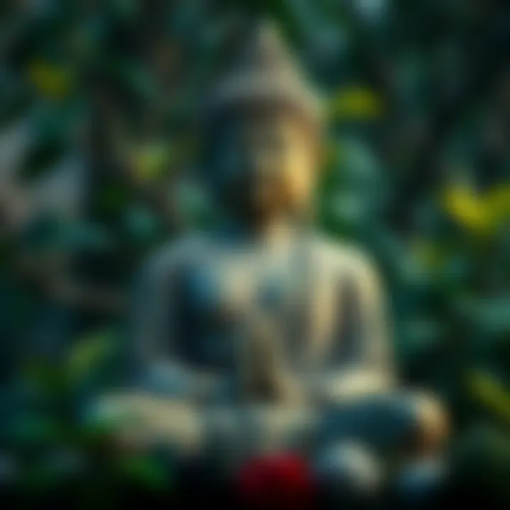 A serene statue of Buddha sitting peacefully, surrounded by greenery, symbolizing sensitivity and mindfulness.