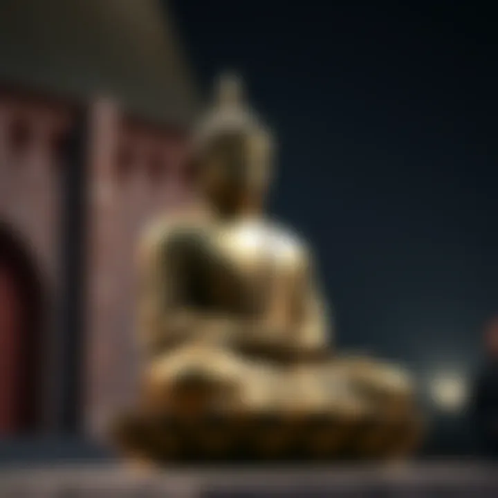 A traditional depiction of Buddha sitting peacefully with a serene expression, showcasing the common portrayal of his figure in Western culture.