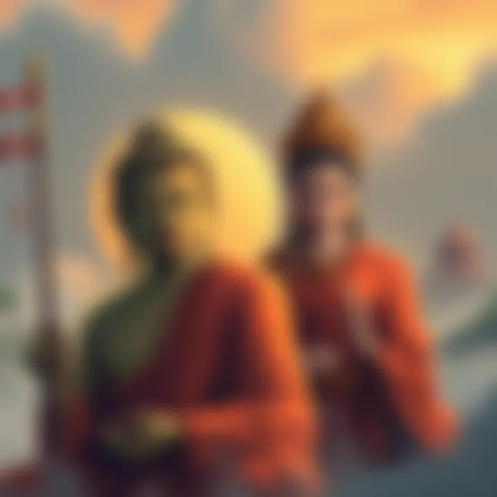 Buddha and Yasodhara Illustration of Siddhartha Gautama, known as the Buddha, with his wife Yasodhara, set against a serene background depicting ancient Indian scenery.
