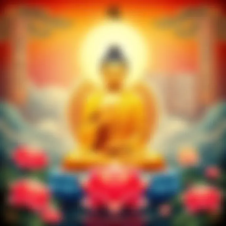 Cover illustration for the English translation of 'The Perfection of Wisdom in Eight Thousand Lines', featuring a serene Buddha surrounded by lotus flowers and ancient texts
