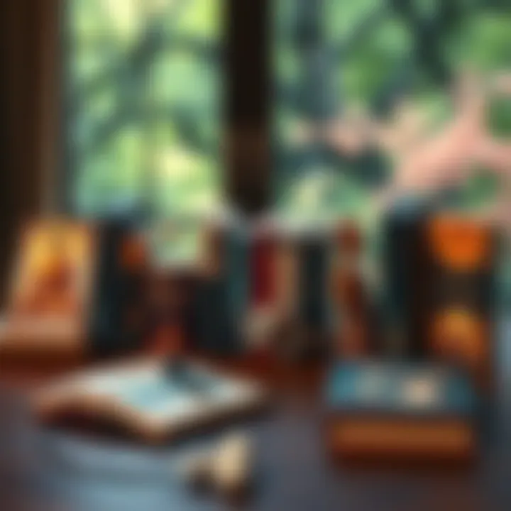 A collection of audiobooks related to Buddhism on a wooden table, featuring titles about the Heart of the Buddha and Plum Village teachings.