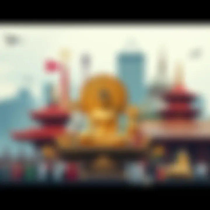 A collage showing traditional Buddhist symbols alongside modern city life elements, representing the clash of ancient practices and contemporary society.