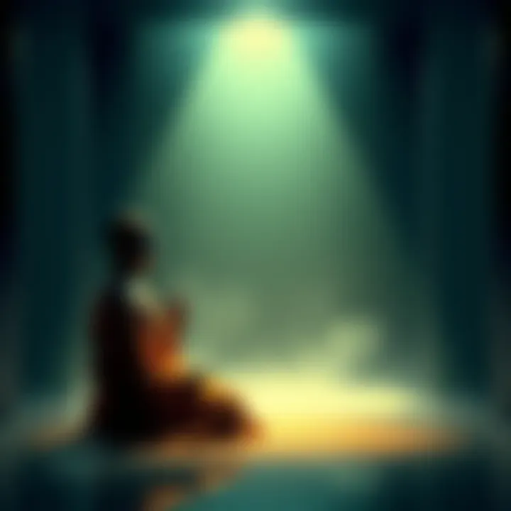 A serene figure meditating in a calm environment surrounded by soft light, symbolizing comfort in paranormal experiences