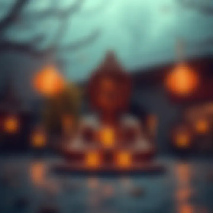 A serene setting with a Buddha statue surrounded by symbols of love and connection, representing polyamorous relationships and Buddhist principles.