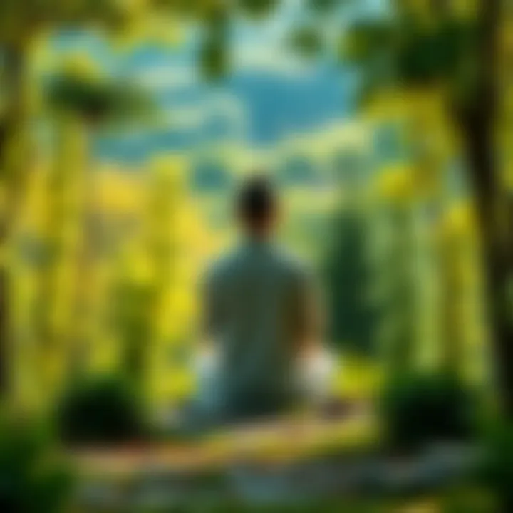 Buddhism Practice A person meditating in a serene outdoor setting surrounded by nature, symbolizing the practice of Buddhism and personal growth.