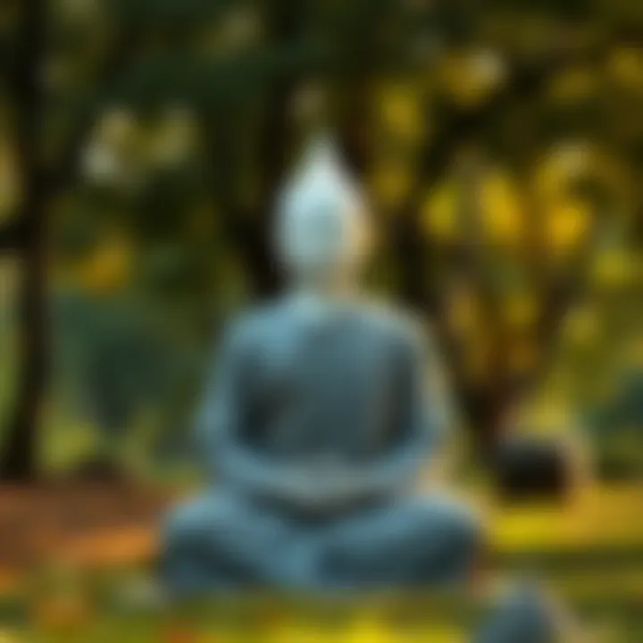 White individual practicing Buddhism A person with white skin meditating in a serene outdoor setting, surrounded by trees and natural beauty, symbolizing inclusivity in Buddhism.