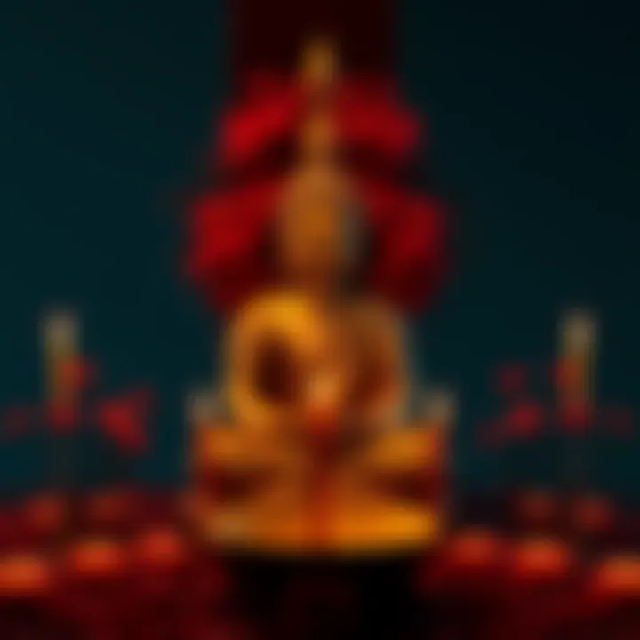 A serene Buddha statue surrounded by flowers and candles, symbolizing the balance between desire and preference in love and compassion.