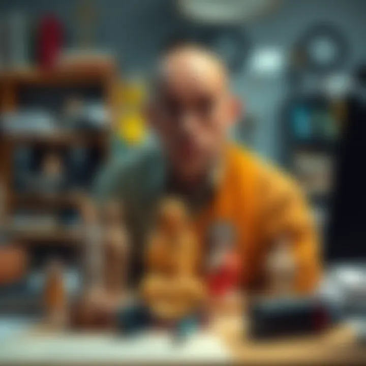 A Buddhist employee looks distressed at their workplace desk, where unwanted Jesus figurines are placed among personal items, illustrating a conflict between beliefs and workplace environment.