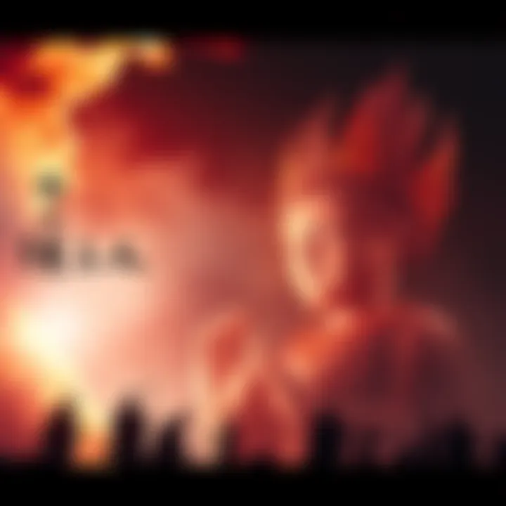 A depiction of Buddhist hell realms with flames and shadowy figures representing suffering and punishment.