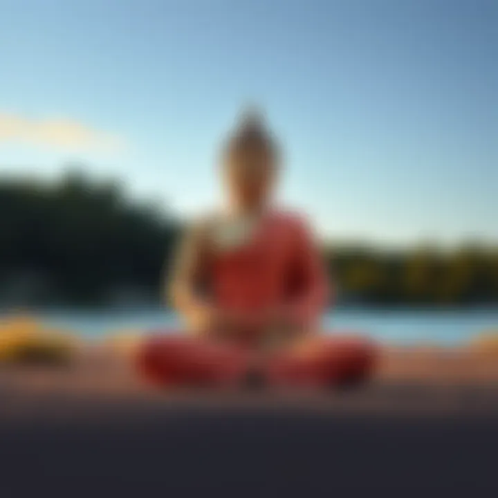 A person sitting cross-legged in a serene environment, practicing meditation with a peaceful expression, surrounded by nature