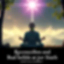 A person sitting cross-legged in meditation, surrounded by serene nature, with a soft glow representing a divine presence above them.