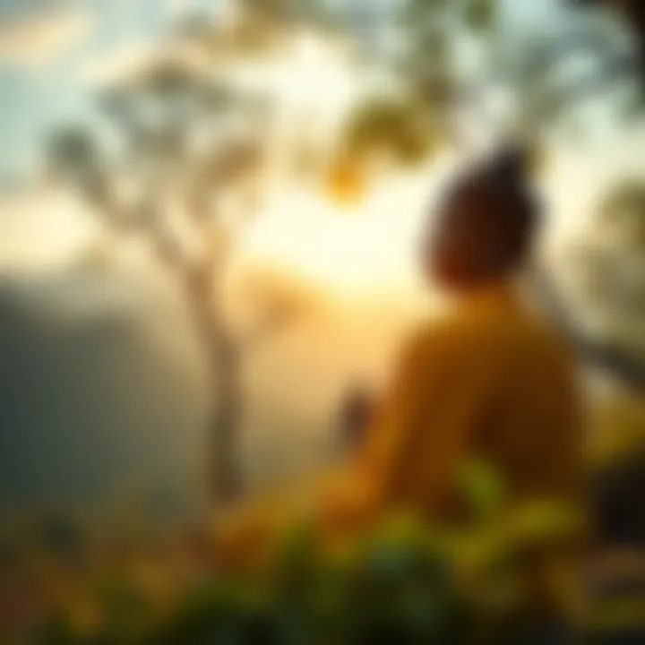 A person practicing meditation in a serene environment, surrounded by nature, reflecting on sobriety and mindfulness.