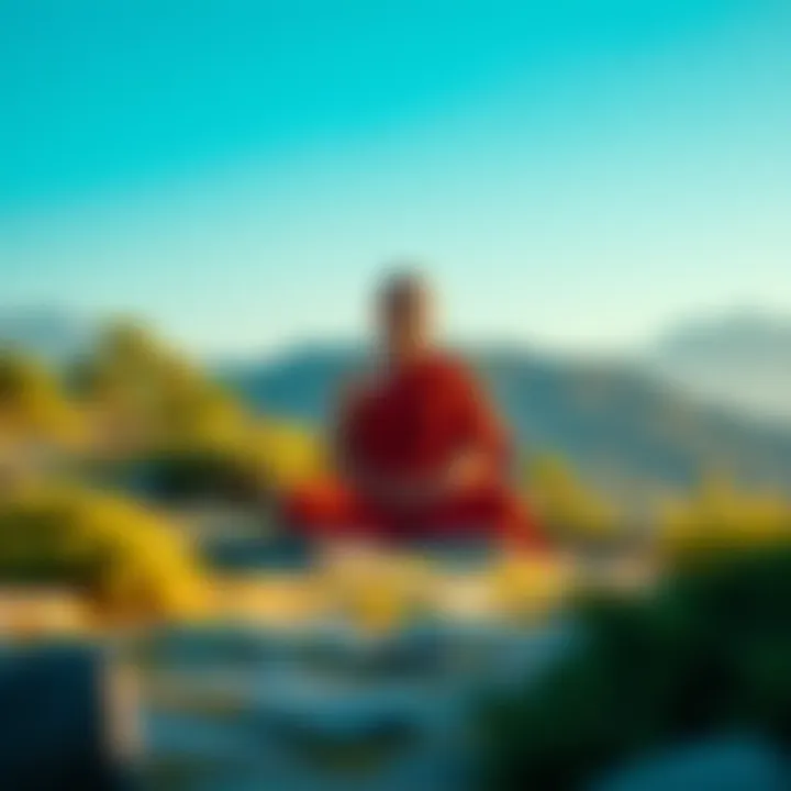 A Buddhist monk sitting peacefully in meditation surrounded by nature, symbolizing Pure Land teachings and inner peace.