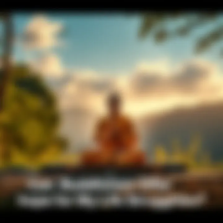 A Buddhist monk sitting calmly in meditation surrounded by nature, symbolizing peace and hope during life's struggles.
