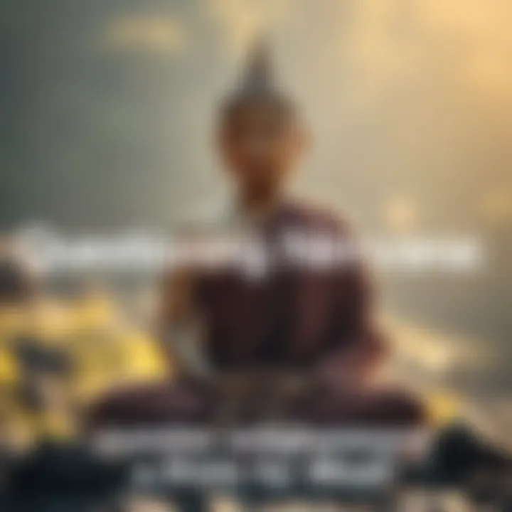 A serene Buddhist monk sitting in meditation with a peaceful expression, surrounded by nature and soft light, symbolizing the search for enlightenment and Nirvana.