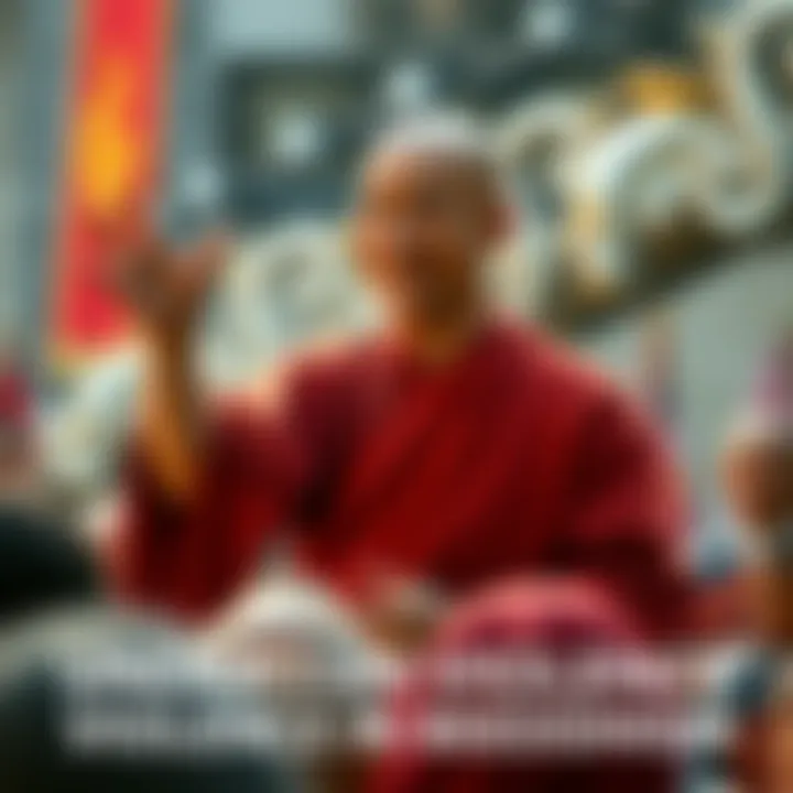 A Buddhist monk in traditional robes passionately addressing a group, highlighting the conflict between Buddhist teachings and violence.