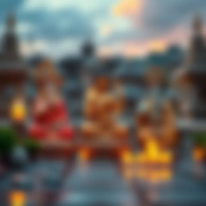 A peaceful scene depicting Buddhist symbols alongside images of Ganesha and Krishna, encouraging dialogue about their significance.