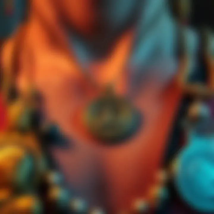 A close-up of a person wearing a necklace with a Buddhist symbol, surrounded by other spiritual jewelry pieces, emphasizing cultural respect.