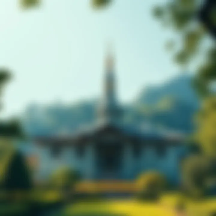 A serene Buddhist temple surrounded by lush greenery and a peaceful garden, inviting exploration of Buddhist teachings.