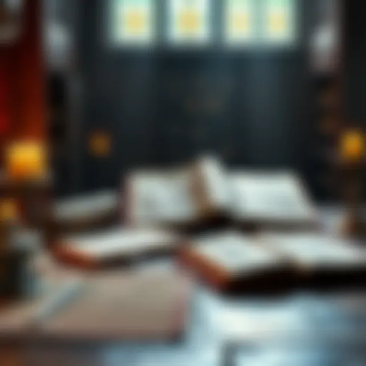 Ancient Buddhist texts and scrolls arranged on a table, symbolizing the study of teachings from the historical Buddha.