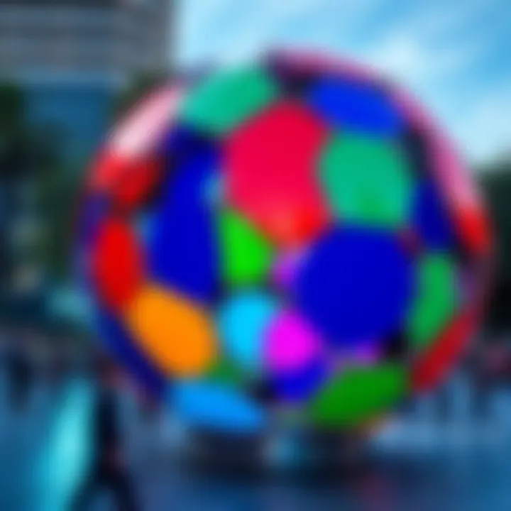 Colorful Buga and Baldia spheres at a public space in Mexico City, showcasing art and culture