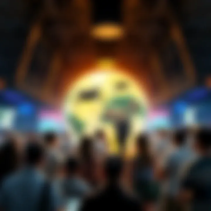 A group of people sharing thoughts and ideas about the Buga Sphere in a lively forum setting