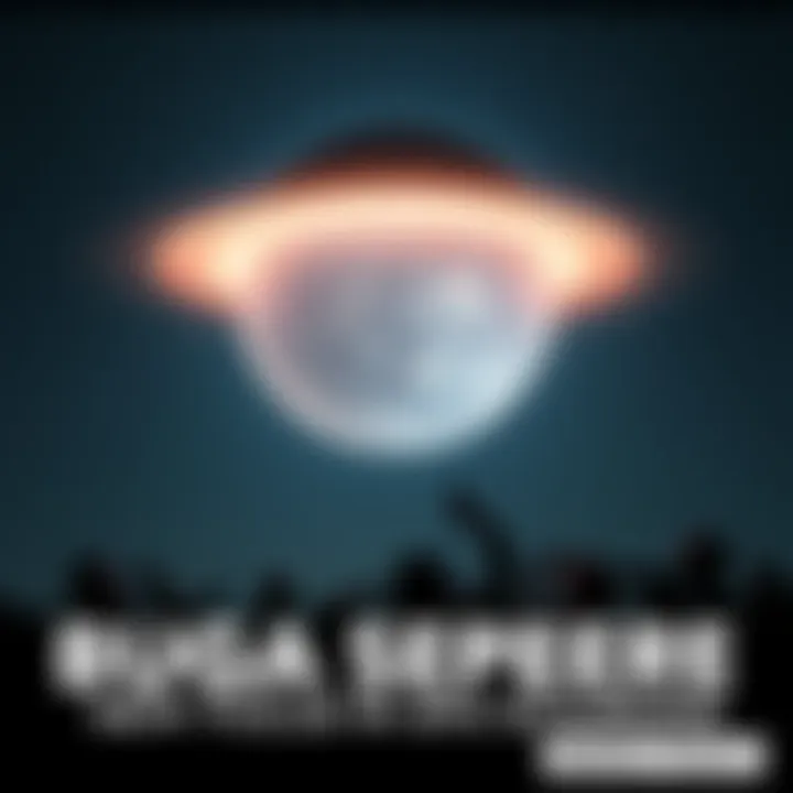 A glowing spherical object hovers in the night sky, surrounded by stars. People gather below, pointing and taking photos, intrigued by the sight.