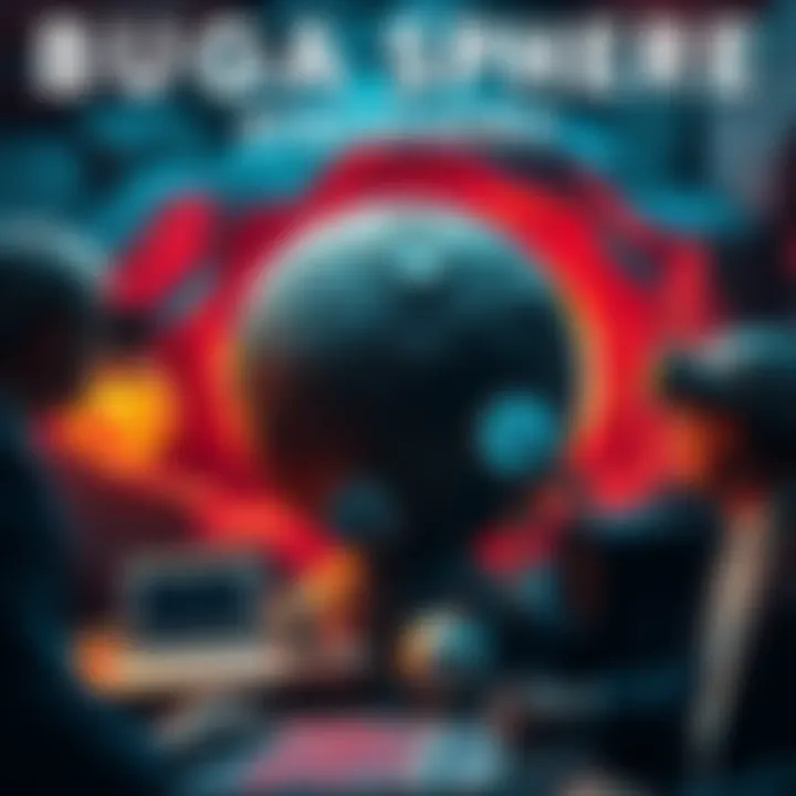 Experts examining the ancient Buga Sphere, a round stone with mysterious carvings, surrounded by scientific equipment and charts.