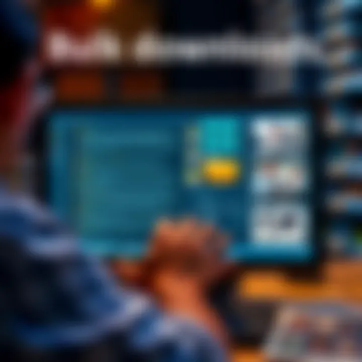 A person accessing digitized UAP records on a computer with files like images and videos visible on the screen