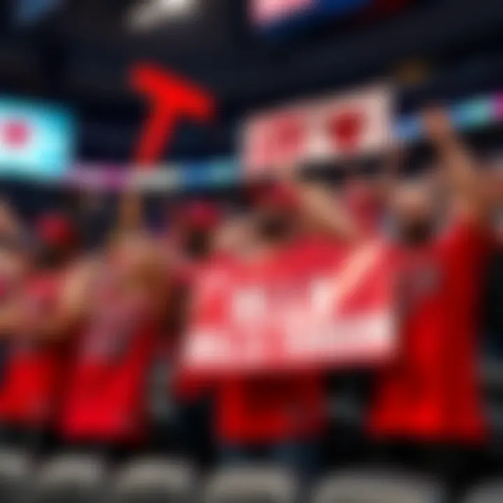 A group of fans celebrating their love for the Bulls, wearing team jerseys and holding banners at a game.