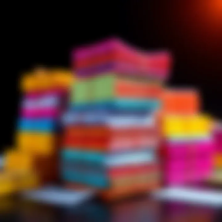 Bundles of Affirmations Colorful bundles of cards representing different affirmations stacked together, symbolizing the concept of combining ideas.