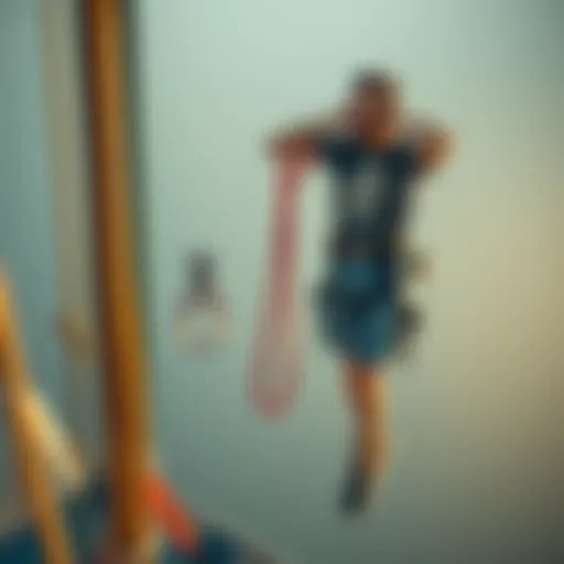 Bungee Jumping Safety Cords A man stands on a bungee jump platform, looking relieved after delaying his jump, while in the background, an empty harness hangs after a safety issue occurred earlier.